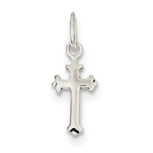 Sterling Silver Polished Fleur De Lis Children's Cross Pendant