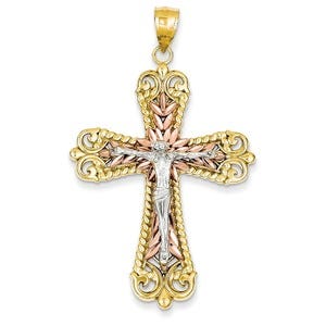14k Tri-color Crucifix Cross Pendant