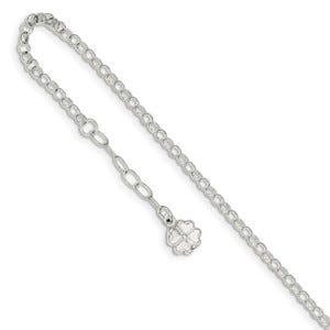 Sterling Silver Polished Four Leaf Clover Charm with 1in ext. Anklet