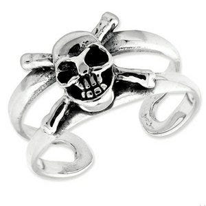 Sterling Silver Antiqued Skull Toe Ring