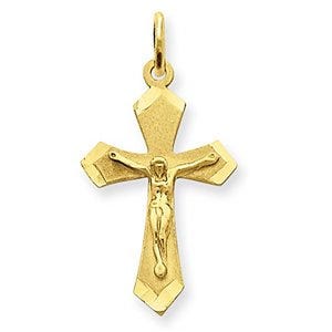 14k Yellow Gold Satin & Diamond-Cut Crucifix Charm