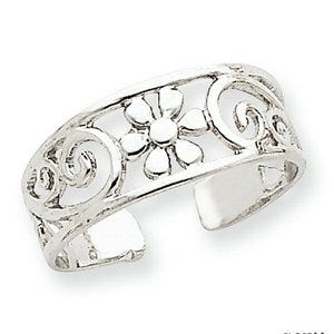 14k White Gold Floral Toe Ring