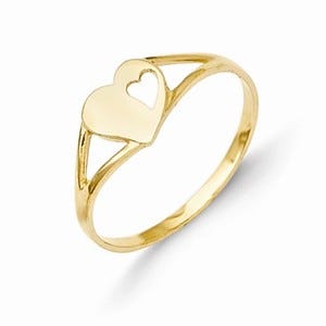 14K Diamond-Cut Pierced Children's Heart Ring
