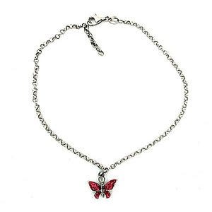 Sterling Silver Adjustable Anklet / Ankle Bracelet Red Butterfly