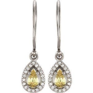 Halo-Style Yellow and White Sapphire Dangle Earrings