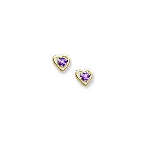14K Yellow Gold Child's Genuine Rhodolite Birthstone Heart Earrings