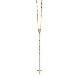 14k Tri Color Polished Miraculous 24 inch Rosary