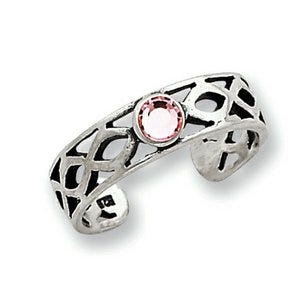 Sterling Silver Antiqued w/ Pink CZ Toe Ring