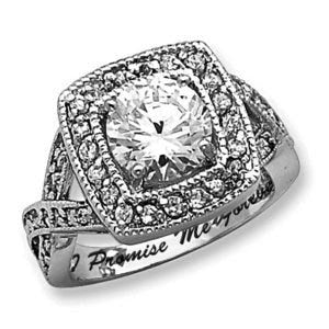 Sterling Silver Round 8.10mm Cubic Zirconia Promise Ring w/ Halo