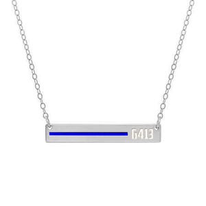 Personalized Horizontal Thin Blue Line Police Necklace with 18" Chain