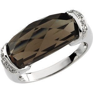 Genuine Smoky Quartz and Diamond Ring