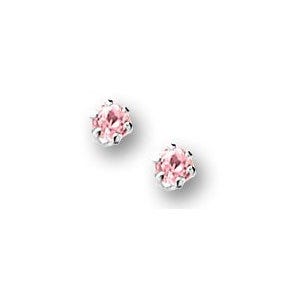 Sterling Silver Children's Stud Post Earrings with Pink Cubic Zirconia