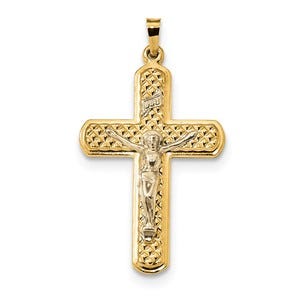 14k Two-tone Polished and Textured INRI Crucifix Pendant
