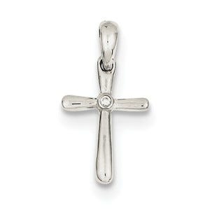 Sterling Silver Polished CZ Children's Cross Pendant