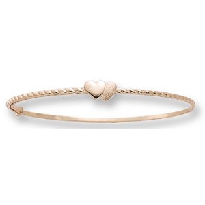 14K Yellow Gold Children's Adjustable Double Heart Bangle Bracelet