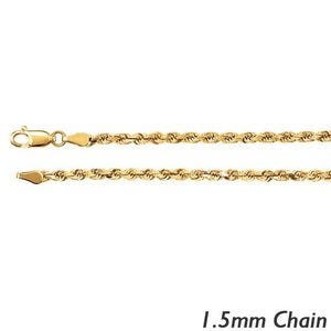 14K Yellow Gold 1.5mm Diamond Cut Round Rope Chain