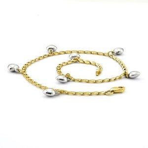 14k Two-Tone Polished White Puffed Hearts Anklet