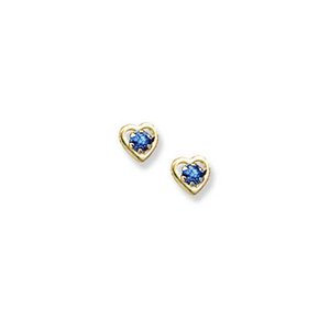14K Yellow Gold Child's Genuine Sapphire Birthstone Heart Earrings