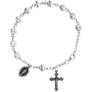 Sterling Silver Rosary Bead Bracelet w/ Miraculous Charm