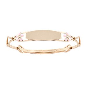14K Yellow Gold Pink Flowers Children's Adjustable Bangle Bracelet