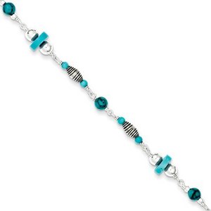 Sterling Silver 9" Turquoise Anklet Bracelet