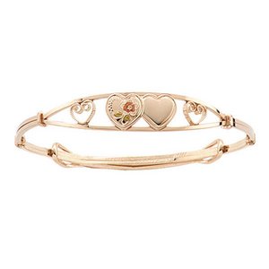 14K Yellow Gold Children's Adjustable Tri-Color Hearts Bangle Bracelet