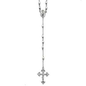 Sterling Silver Polished Rosary Necklace /with Miraculous Medal