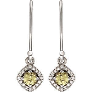 Halo-Style Yellow and White Sapphire Dangle Earrings