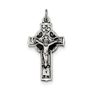 Sterling Silver Antiqued Irish 4-Way INRI Crucifix Cross Pendant
