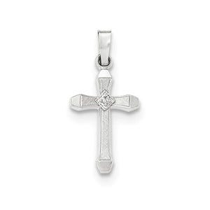 14K White Gold Diamond Textured & Polished Latin Cross Pendant
