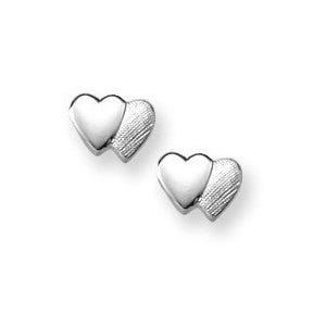 Sterling Silver Double Heart Children Post Earrings