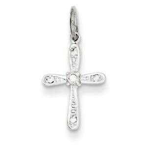 14k White Gold Diamond Cross Charm