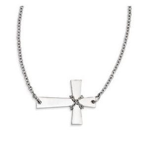 Stainless Steel Sideways Cross w/Chain Necklace