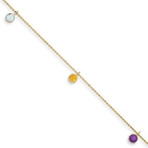 14k 9 Inch Multi-colored Gemstone Anklet