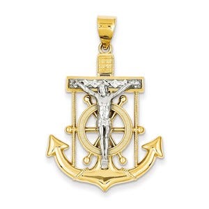 14k Two-tone Diamond-cut Mariner\'s Cross Pendant