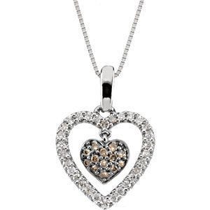 Brown and White Diamond Double Floating Heart Necklace