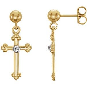 14K Yellow Gold or White Gold Cross Diamond Earrings