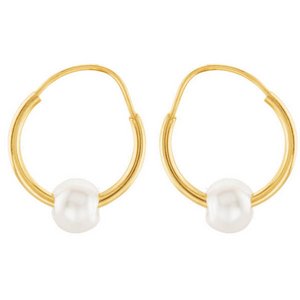 14K Yellow Gold Children's Hoop Earring W/Pearl