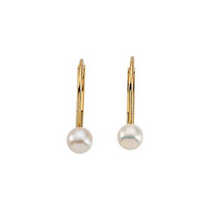 14K Yellow Gold Children's LeverBack Earring W/Pearl