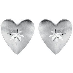 14K Yellow Gold Children's Puffed Diamond cut Heart Earrig