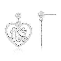 Heart Shaped Monogram Vine Script Post Dangle Earrings