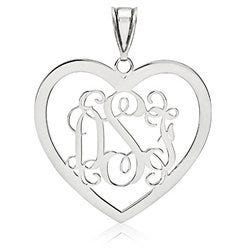 Heart Shaped Vine Script 3 Letter Monogram Cut-Out Pendant