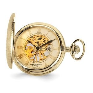Charles Hubert Photo Gold Tone Shield Pocket Watch