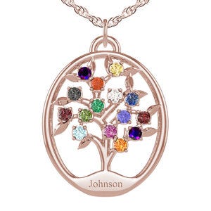 Personalized Family Tree Pendant with up to 15 Birthstones