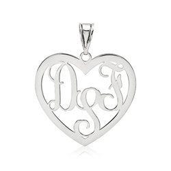 Heart Shaped Vine Script 3 Letter Monogram Cut-Out Pendant