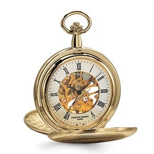 Charles Hubert Gold Tone Two Photo Pocket Watch