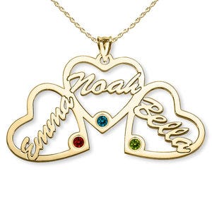 Personalized Heart Cut-Out with Pendant With 3 Birthstones & Names