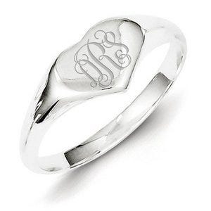 Sterling Silver Girl's Heart Signet Ring