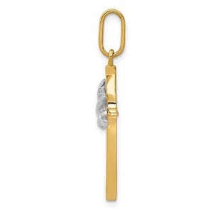 14k Two-tone Dove Cross Pendant