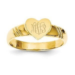 14K Gold Girl's Heart Signet Ring